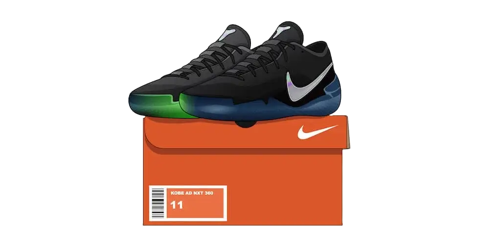 Basketball shoe quiz &mdash; illustration of a Nike Kobe AD NXT 360 on a shoebox